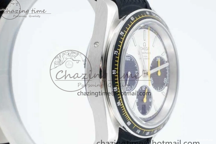 0706 TopPick Speedmaster Racing Master SS HKF Best Edition White Black Dial on Black Rubber Strap A 7813